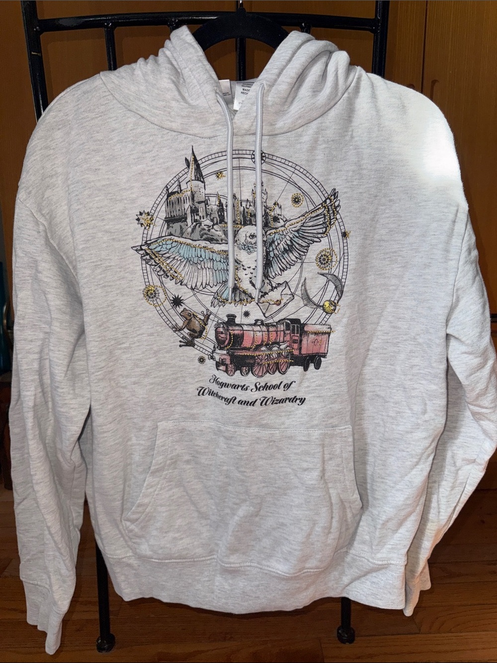 Light Heather Gray Graphic Zip-Up Hoodie - Wizardry Train & Owl Motif